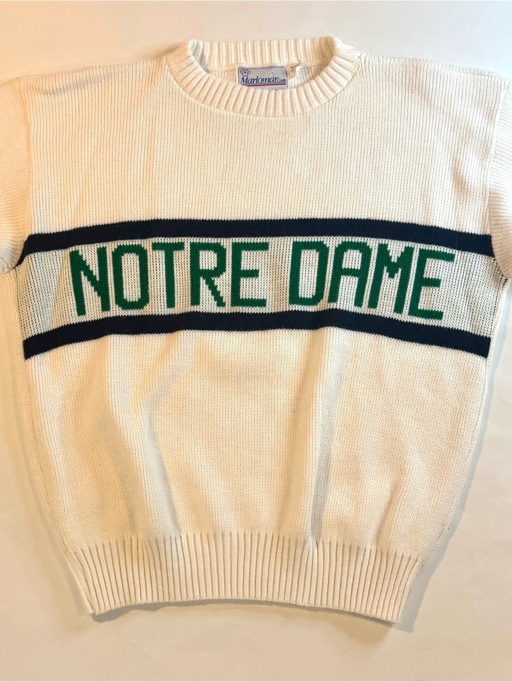 Vintage Notre Dame Knit Sweater Men’s Size XL by Marlomar White Rare